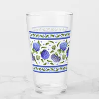 Blue Hydrangeas Fancy Leaf Border Glass