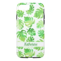 Personalized Tropical Green Watercolor Leaves iPhone 8/7 Case