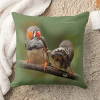 Cheeky Pair of Zebra Finches Songbirds Throw Pillow