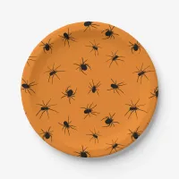 Halloween Spooky Spiders Orange Party Paper Plates