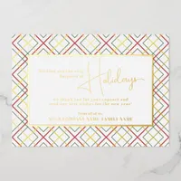 Happy Holidays New Year Business Plaid Corporate Foil Holiday Card