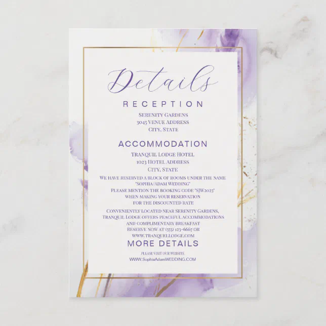 Lavender Golden Watercolor Floral RSVP Card