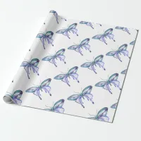 watercolor aqua blue purple butterfly wrapping paper