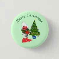 Cute White Christmas Duck Wearing a Wreath Button