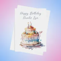 Personalized Watercolor Cake Aunt's Birthday Holiday Card