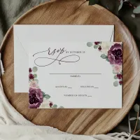 Elegant Modern Botanical Plum Floral Wedding RSVP Card