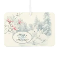 Cute White Rabbits in Snow Winter Holiday Air Freshener