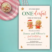 Onederful Joint Christmas Twins Boys 1st Birthday Invitation