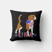 Beagle Red White Blue USA Patriotic Black Throw Pillow