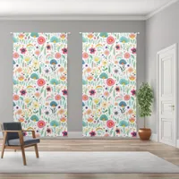 Whimsical Flower Garden on White Curtain