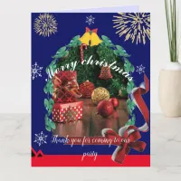 Snowflakes blue arch photo trendy merry christmas thank you card
