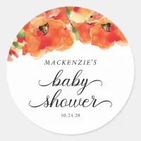 Elegant Golden Poppy Baby Shower Classic Round Sticker