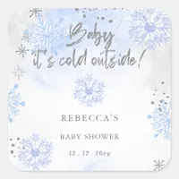 Blue Baby its Cold Outside Winter Baby Shower Square Sticker