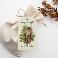 Vintage Christmas Winter Woodland Owl Name  Gift Tags