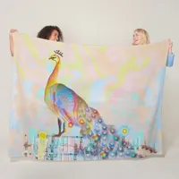 Majestic peacock on a fence - abstract art  fleece blanket