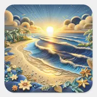 Ocean View Tropical Paper Quilling Effect  Square Sticker