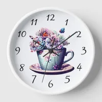 Antique Teacup with Vintage Flowers  Clock