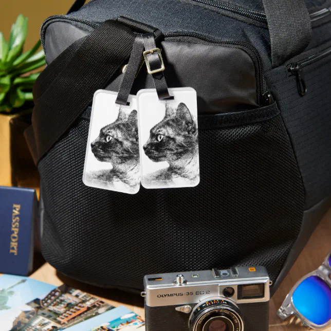 Stunning Stella the Grey Cat Sketch Luggage Tag