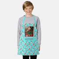 White Christmas Snowman Kids Photo Aqua Apron