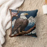 Majestic Eagle Perched on a Branch in Mountains Throw Pillow