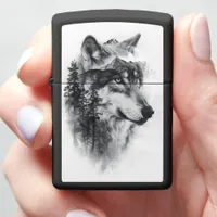 A majestic wolf gazes over misty mountains at dawn zippo lighter