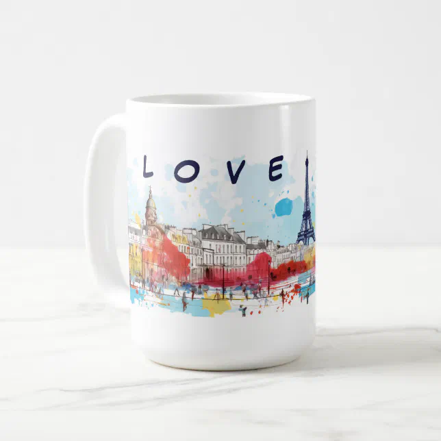 Watercolor Art of I love Paris Eiffel Tower Travel Coffee Mug