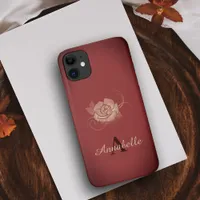 Simple Chic Monogram Red & Beige Rose Flower  iPhone 11 Case