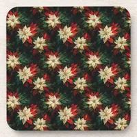 Beautiful Red and White Poinsettias Beverage Coaster