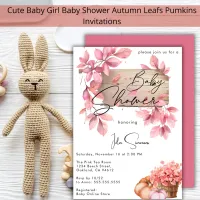 Pink Pumpkin Floral Autumn Girl Baby Shower  Invitation