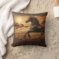 Majestic Horse Galloping Through Golden Fields Throw Pillow