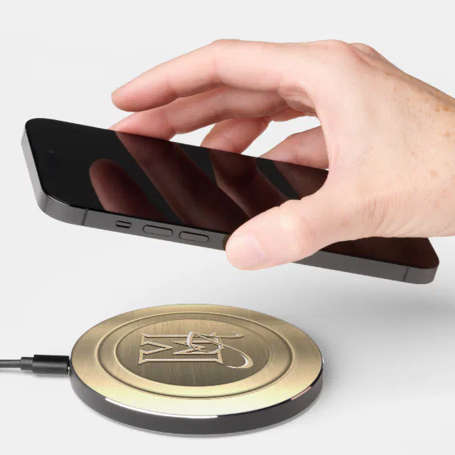 Metallic Gold Steel Engraved Monogram Wireless Charger