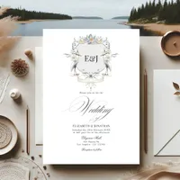 Lakeside Monogram Laurel Crest Wedding Invitation