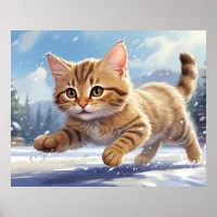 *~* Kitty 5:4  Kitten Cat Running SNOW AP68  Poster