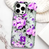 Purple and Lilac Monogram Floral  iPhone 16 Pro Max Case