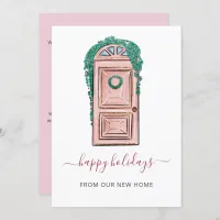 Pink Christmas Door Weve Moved Holiday Card