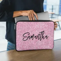 Light Pink Glitter Brush Script Name Laptop Sleeve