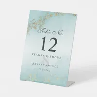 Modern Luxe Gold Flecks Teal Table Number Pedestal Sign