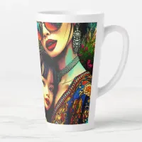 Colorful Art Mom and Daughter Asian Flower Garden Latte Mug