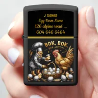 A Cheerful Farmer Serves Eggs to a Curious Chicken Zippo Lighter