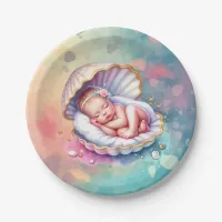 Baby Girl in a Seashell Baby Shower  Paper Plates