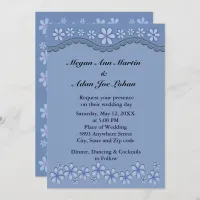 Dusty Blue Six Petal Flower Wedding Invitation