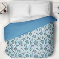 Seashells Starfish Watercolor Opal ID782 Duvet Cover