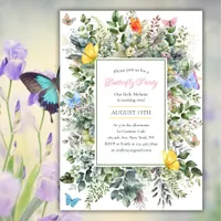 Watercolor Cute Girl Butterfly Birthday Party Invitation