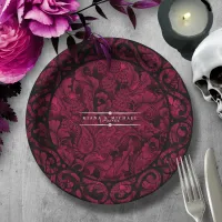 Gothic Paisley Scrollwork Frame Burgundy ID866 Paper Plates