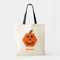 Happy Jack-o-Lantern Orange Name Trick-or-Treat Tote Bag