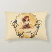 Magical Little Girl Reading a Book  Accent Pillow