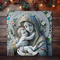 Virgin Mary and Baby Jesus | Mosaic Statue Poster