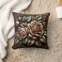 Elegant Roses in Intricate Carved Design Throw Pillow