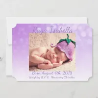 Personalized Puprle Baby Photo Birth Announcements