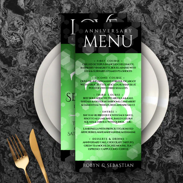 Elegant 38th Emerald Wedding Anniversary Menu